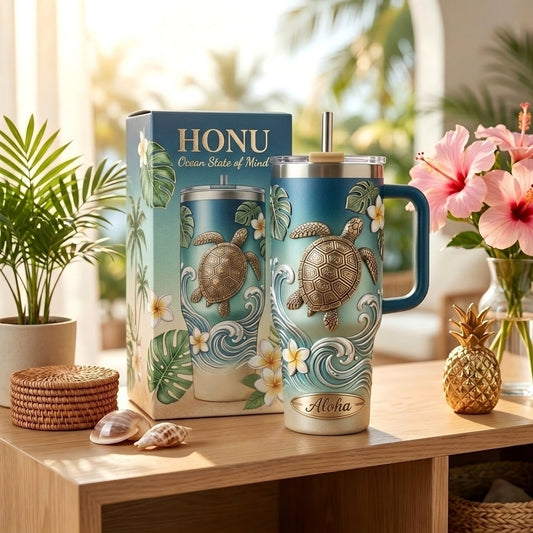 🌺 Personalized "Honu" Embossed Tumbler | Your Custom Tropical Escape (30oz/40oz)