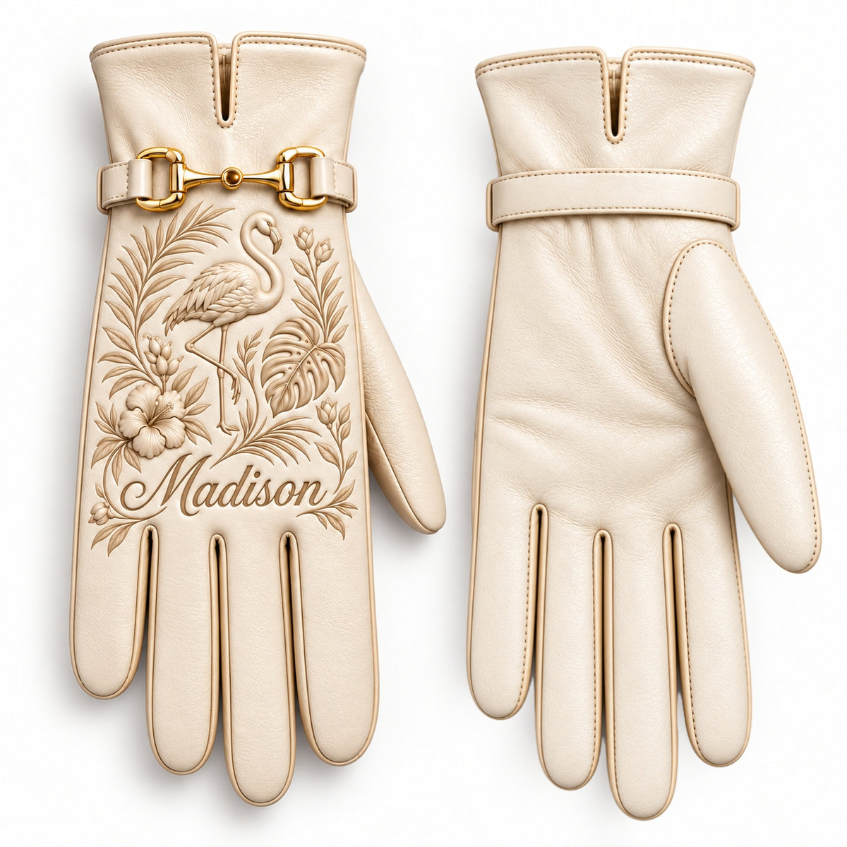 ✨ Personalized Elegance: Custom Engraved Leather Gloves with Gold Accent ✨