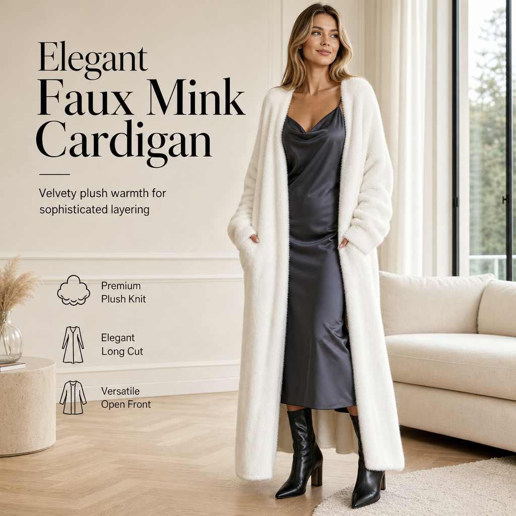 💗LAST DAY SALE 60% OFF⚡50K+ SOLD💕Women's Faux Mink Fleece Long Cardigan Sweater Fluffy Oversized Knit Coat for Autumn and Winter