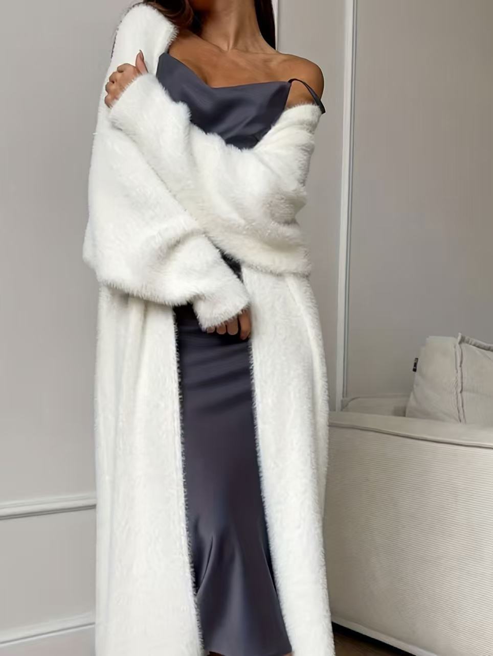 💗LAST DAY SALE 60% OFF⚡50K+ SOLD💕Women's Faux Mink Fleece Long Cardigan Sweater Fluffy Oversized Knit Coat for Autumn and Winter